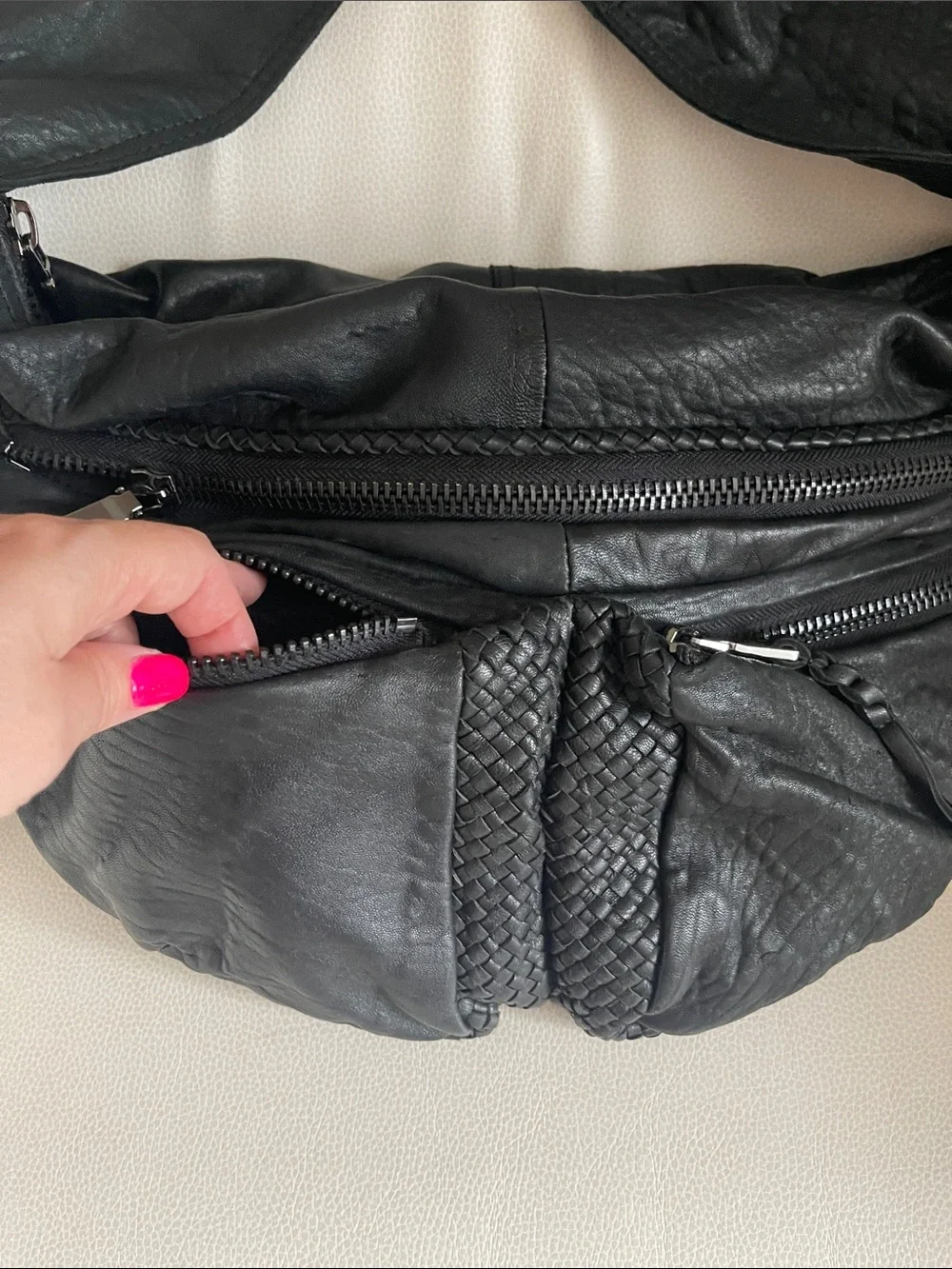 7chi Black Super Soft Leather Crossbody Sling Bag
